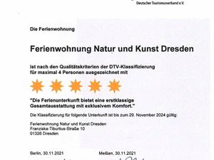 5-Sterne-Urkunde des Deutschen Tourismusverbandes
