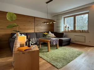 Wohnzimmer mit Balkon Wohnung Teichblick