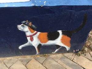 Katzen-Grafitti  an der Hausfassade