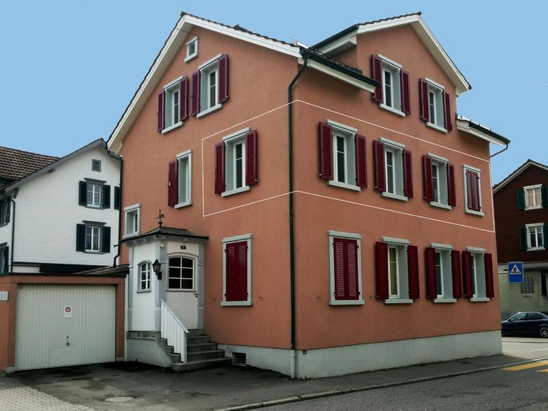 Unser Haus in Gossau, Die Wohnung ist mit den weissen Rahmen gekennzeichnet.