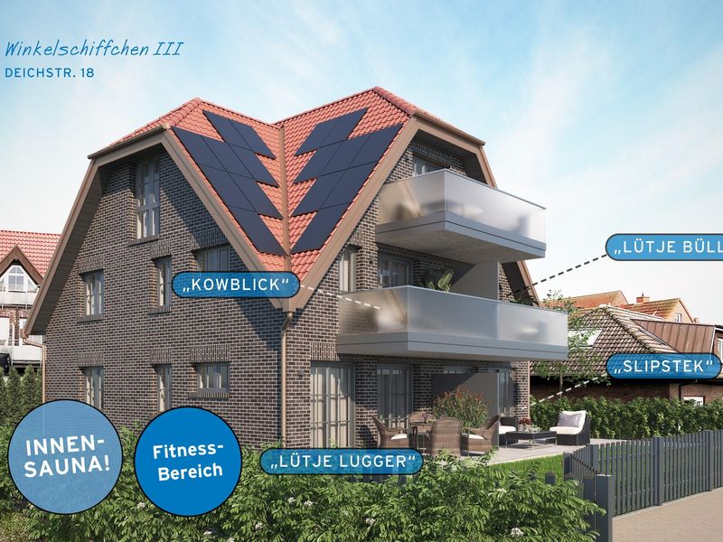 Außenansicht WS III Rendering mit Lage der Wohnung