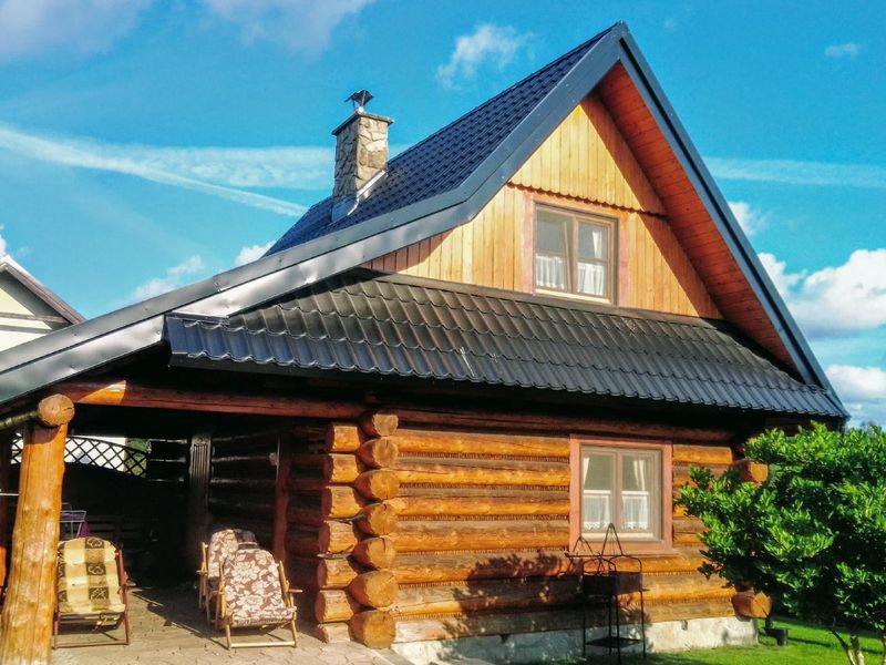 Außenansicht des Gebäudes. Das Ferienhaus fur sieben Personen.