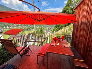 Terrasse, Aussicht nach Malvaglia, Bleniotal