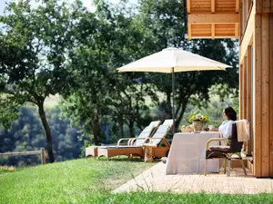 Rheinblick-Chalet: Terrasse mit Ausblick