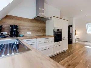 die moderne Küche mit Induktionskochfeld und Backofen