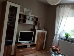 Blick ins Wohnzimmer auf die Wohnwand