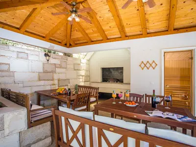 Outdoor dining area with BBQ
