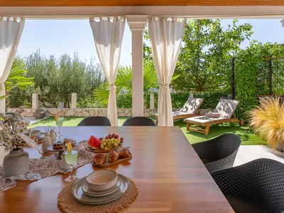 The covered outdoor dining area