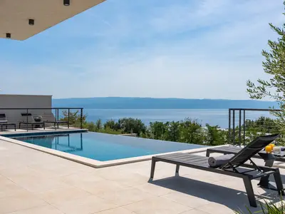 Villa mit beheiztem Pool und Panoramablick auf das Meer