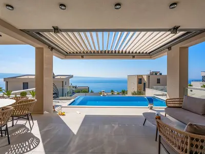 Villa mit beheiztem Pool, Sauna, Whirlpool und atemberaubendem Meerblick
