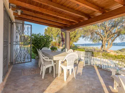 Überdachte Terrasse mit Panoramablick