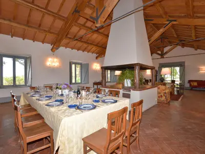 Das geräumige Wohn- und Esszimmer verfügt über einen sehr schönen zentralen Kamin